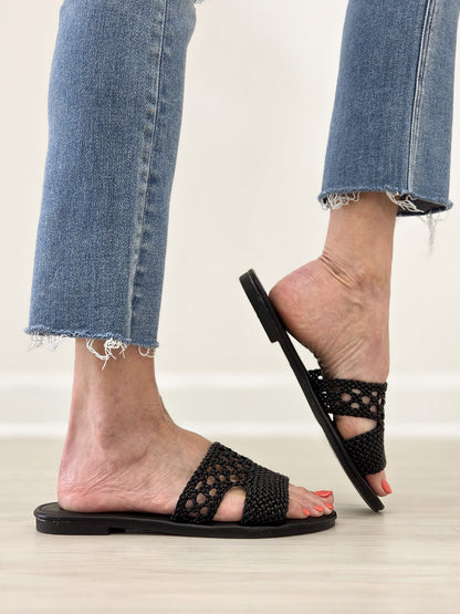 Basketweave Woven Flat Slide Sandals