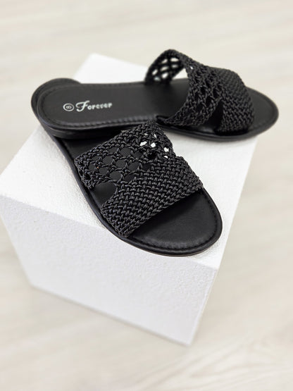 Basketweave Woven Flat Slide Sandals