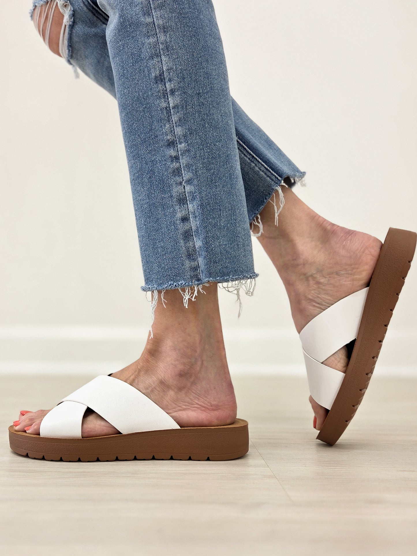 Criss Cross Band Slip-On Sandals