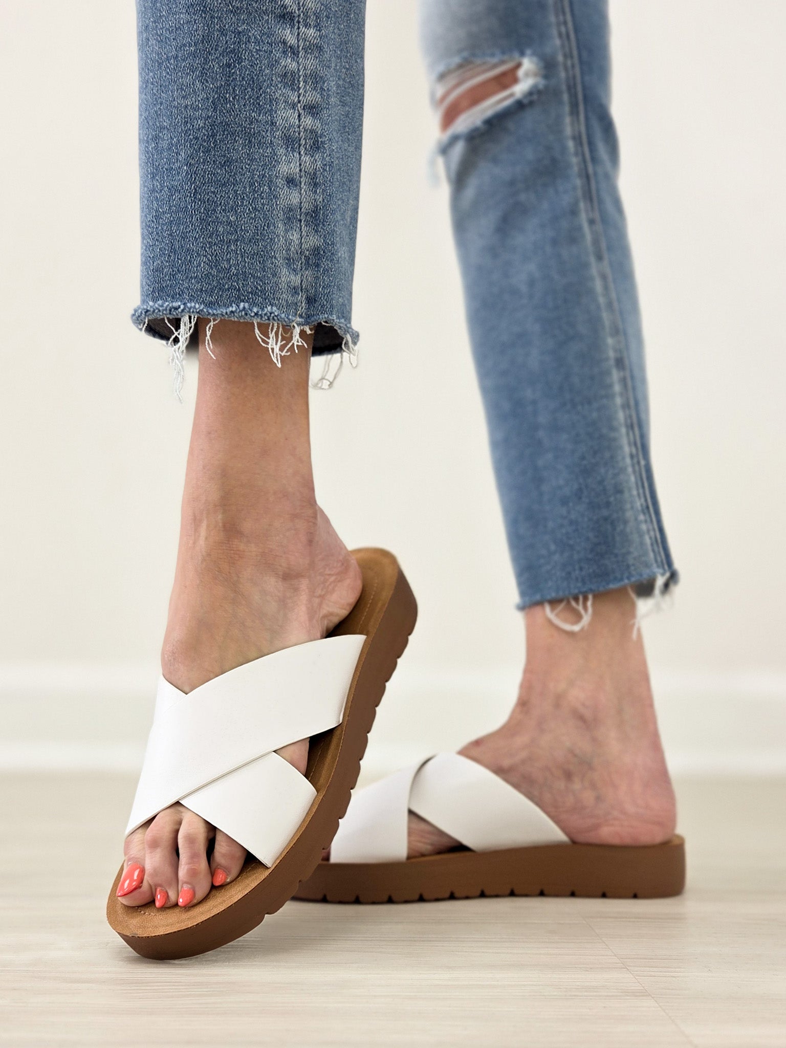 Criss Cross Band Slip-On Sandals