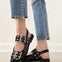 Double Buckle Swing Back Pointed Toe Flats with Grommet Detail