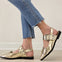 Double Buckle Swing Back Pointed Toe Flats with Grommet Detail