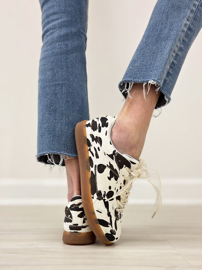 Blowfish Tastic Lace Up Sneaker in Cream/Brown Calf Print