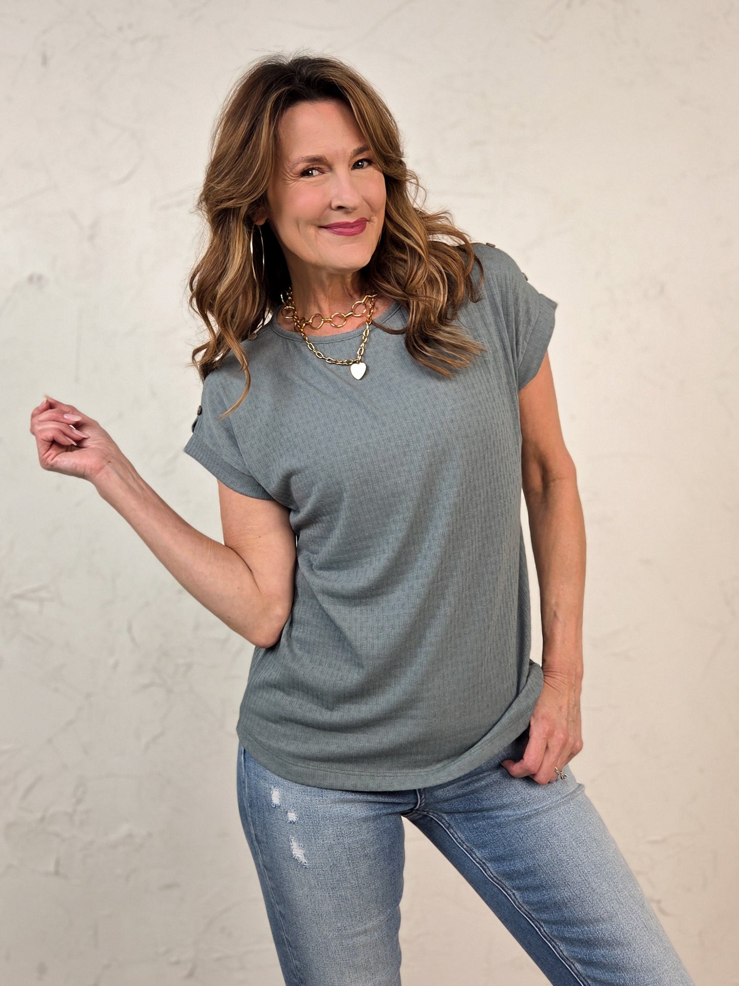 Cut Out Shoulder Pointelle Top