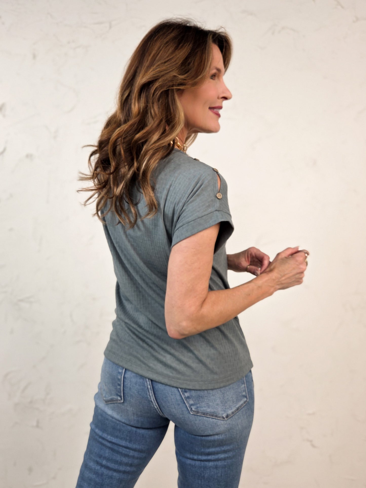 Cut Out Shoulder Pointelle Top