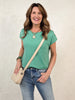 Short Sleeve Button Shoulder Solid Terry Top