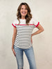 Short Sleeve Color Trimmed Striped Top