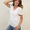 V-Neck Raw Edge Slub Short Sleeve Top