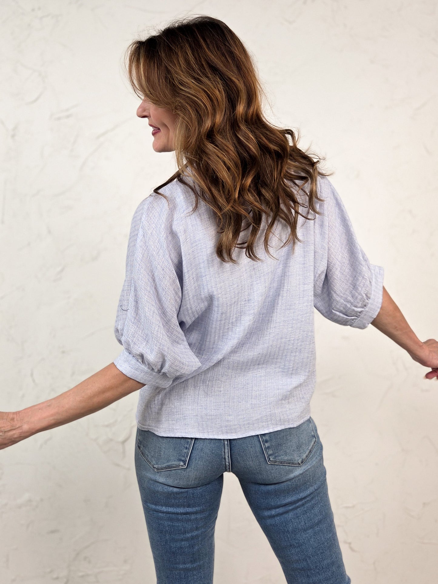 China Collar Button Down Linen Top