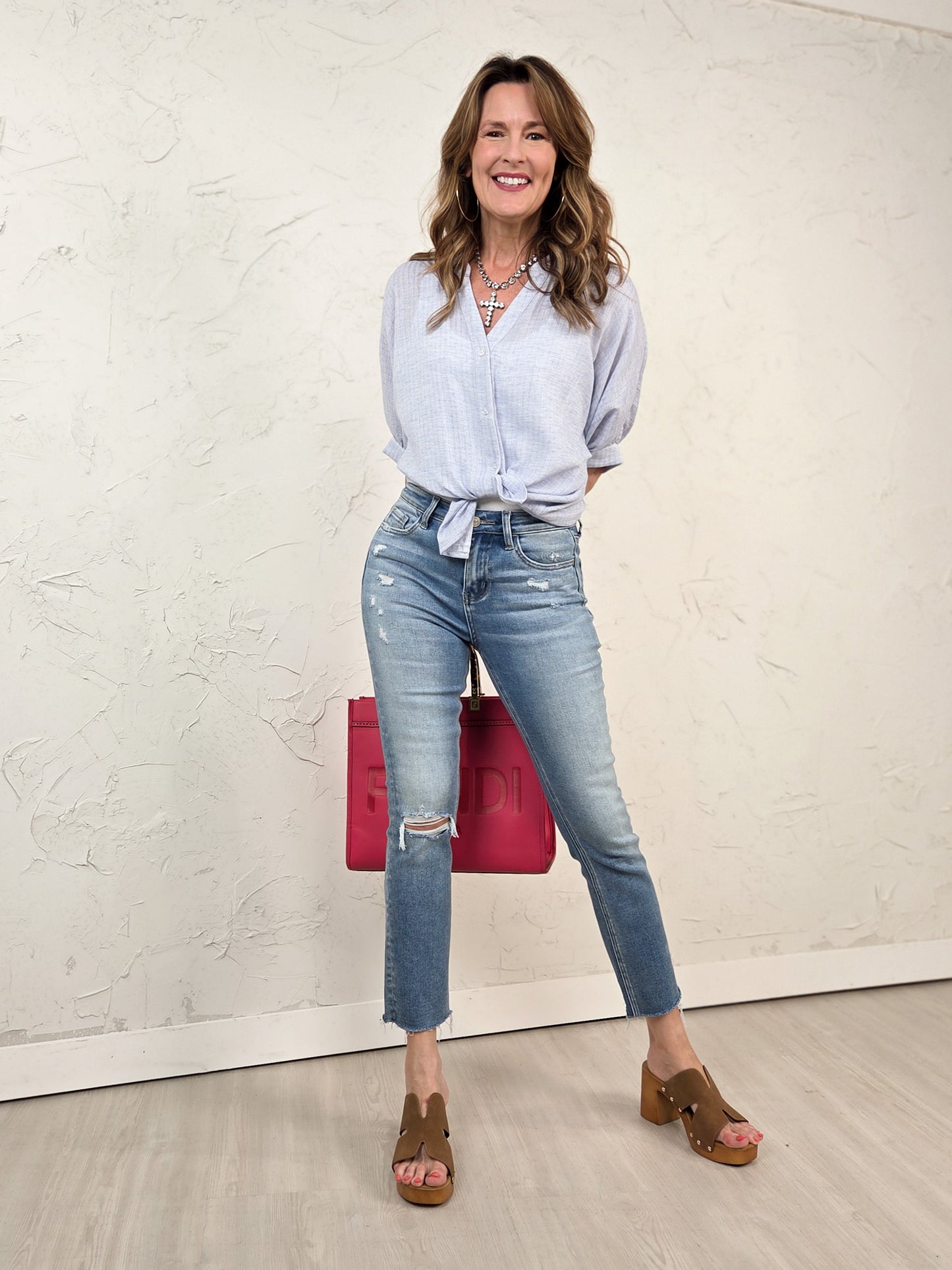 China Collar Button Down Linen Top