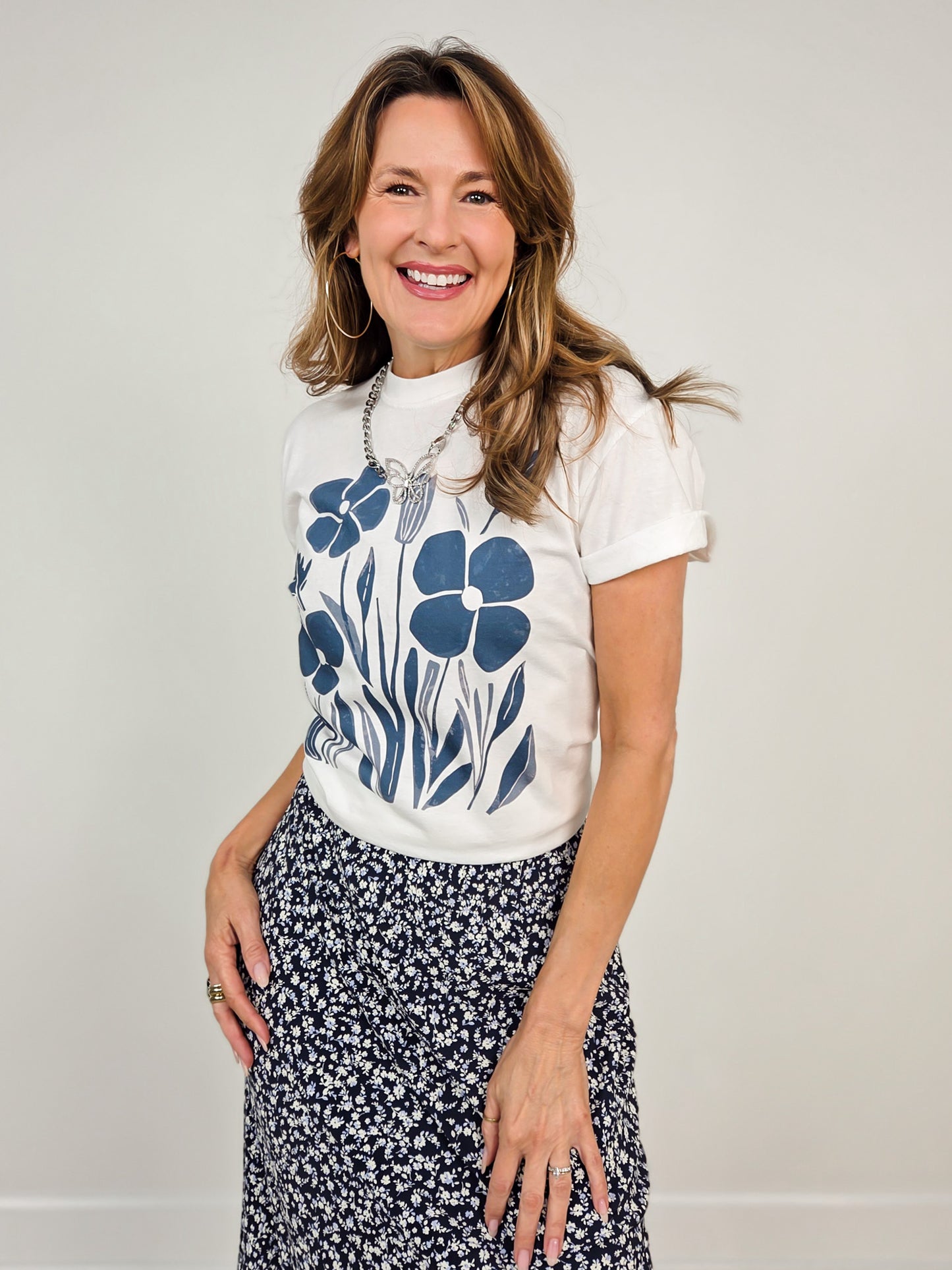 Blue Floral Graphic Tee