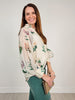 Floral Long Puff Sleeve Ruffled Neck Top with Button Front