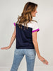 Extended Short Sleeve Color Block Top