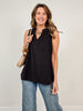 Camellia Sleeveless Top with Ruffle Neckline in Black