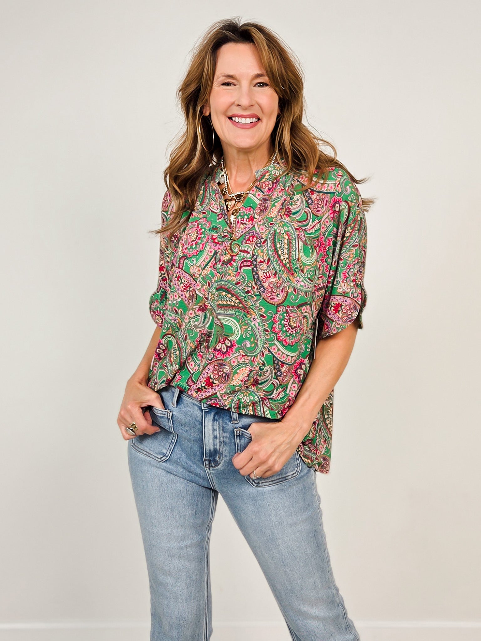 LizBreeze Top in Kelly Green Paisley