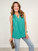 Camellia Sleeveless Top with Ruffle Neckline in Emerald