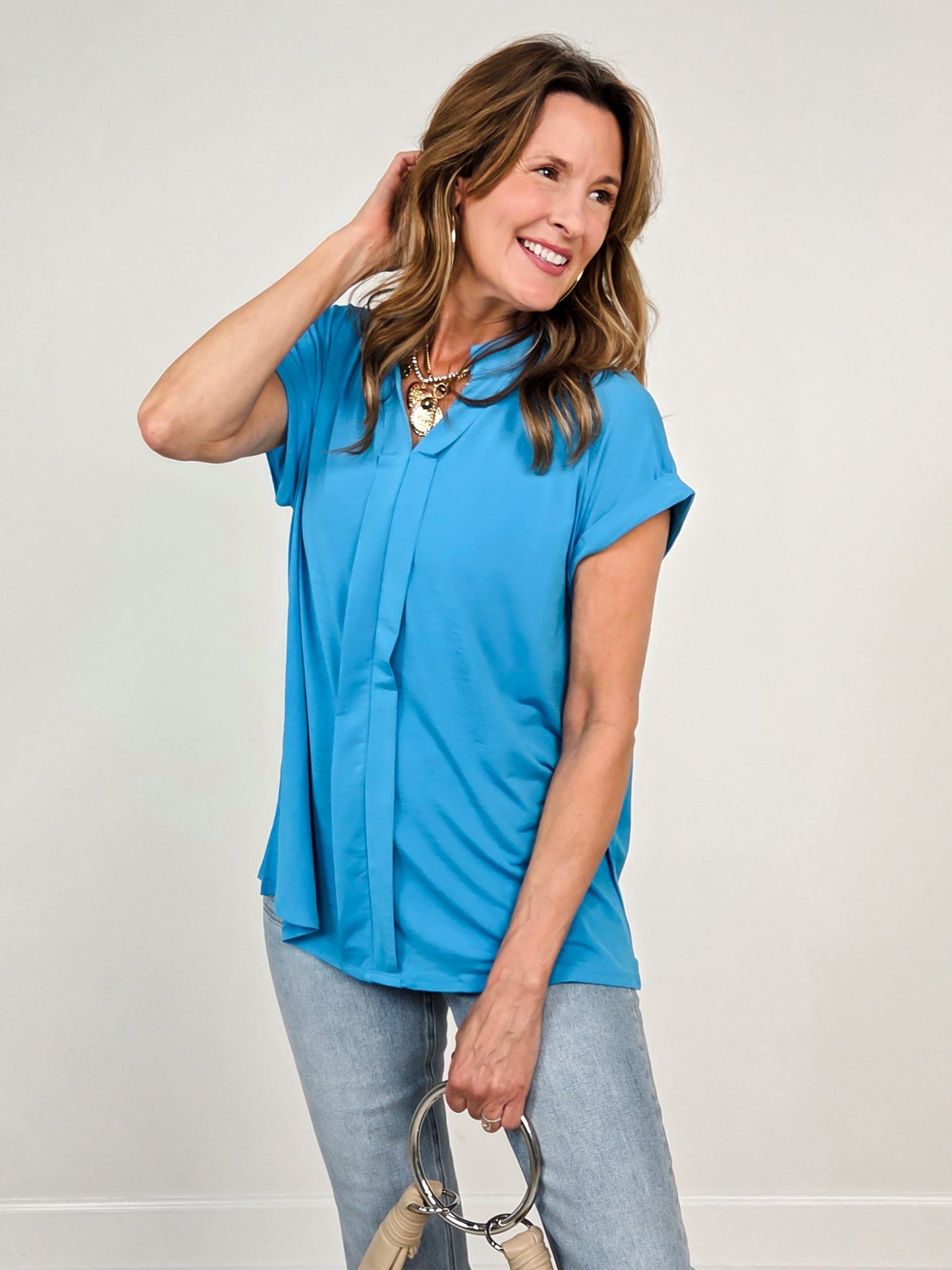 The Bloom Top in Aqua