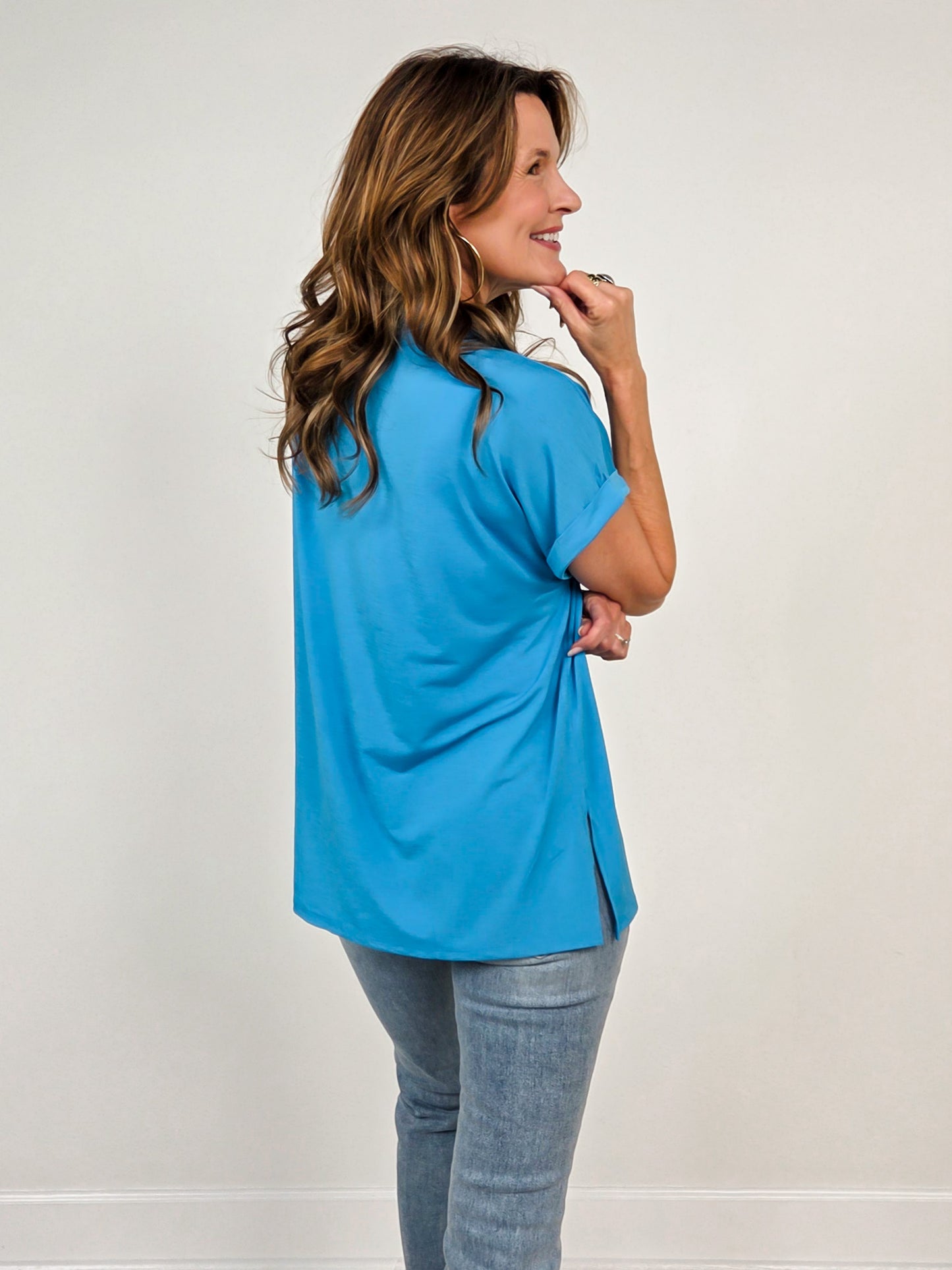 The Bloom Top in Aqua