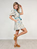 Floral Print 3/4 Sleeve Mini Dress with Self Tie Belt