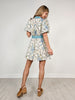 Floral Print 3/4 Sleeve Mini Dress with Self Tie Belt