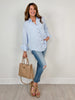 Striped Long Sleeve Button Down Collared Top
