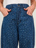 Washed Floral Print Barrel Leg Denim Pants