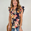 Floral Printed Ruffle Sleeve Top with Tie Neckline