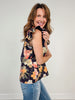 Floral Printed Ruffle Sleeve Top with Tie Neckline