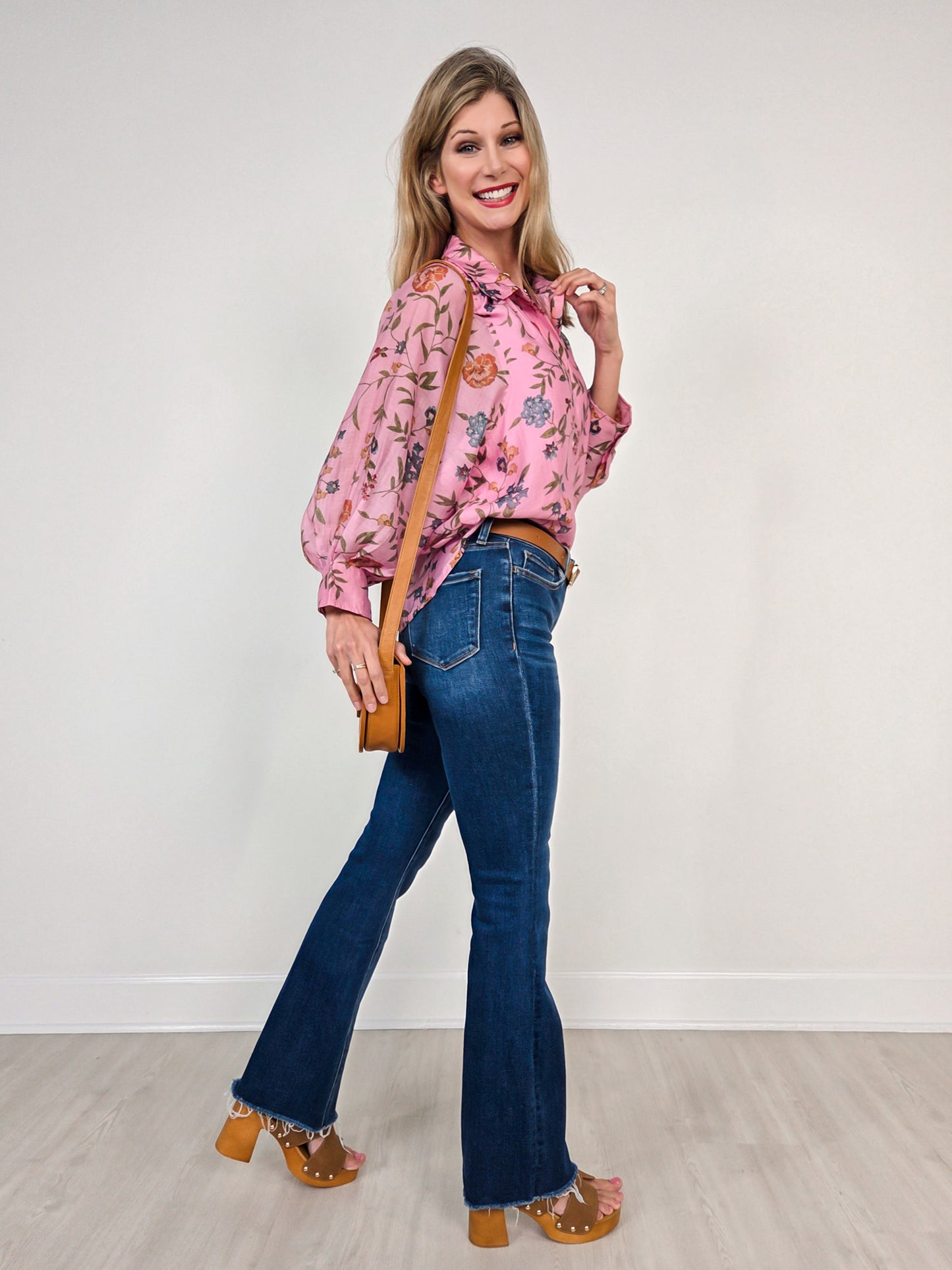 Floral Print Long Sleeve Button Down Top