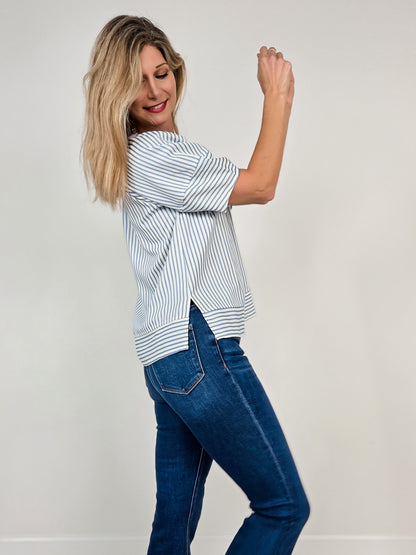 Striped Short Sleeve V-Neckline Top