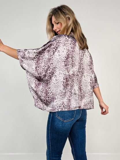 Animal Print Notched Neck Surplice Dolman Top