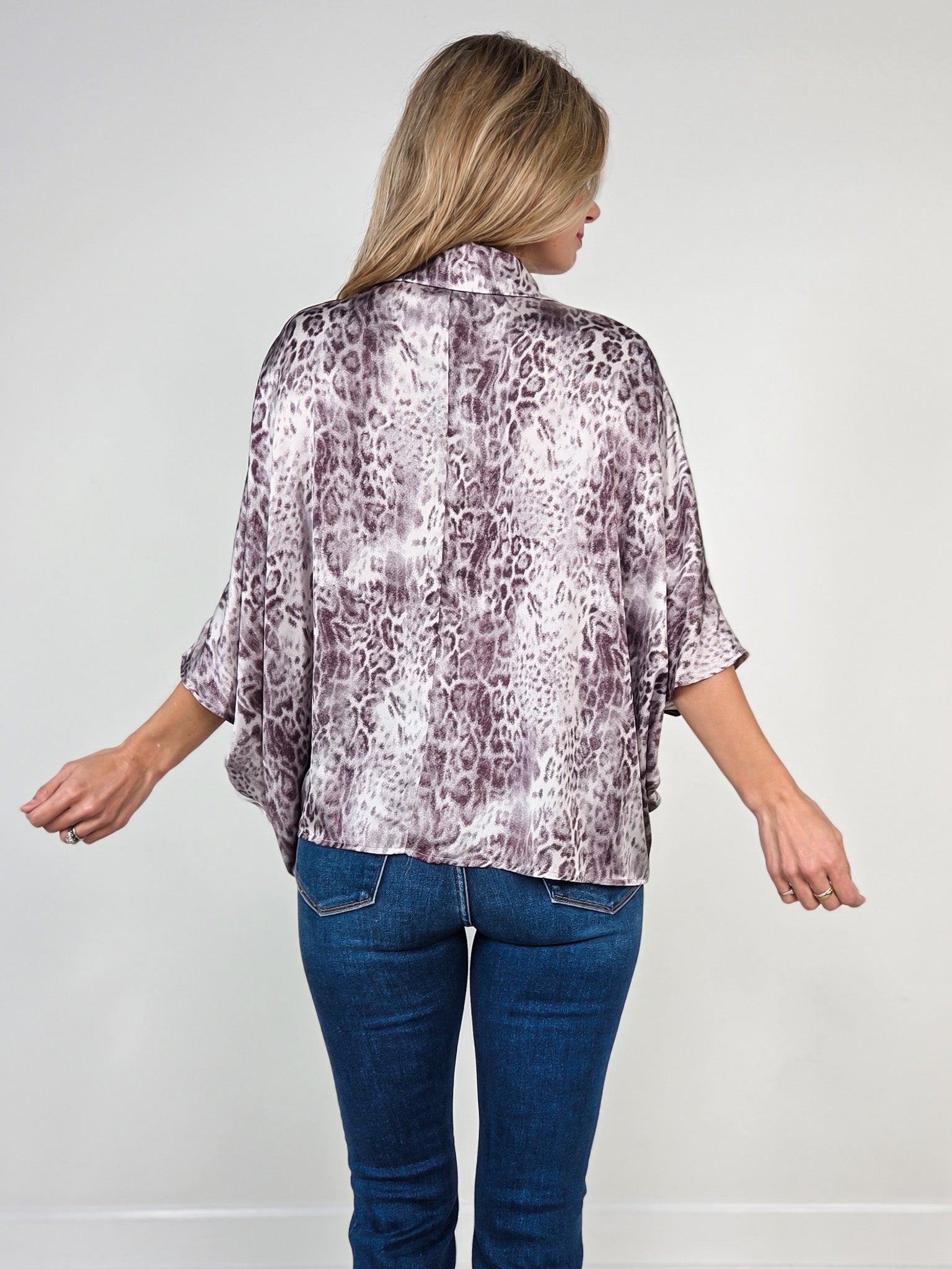 Animal Print Notched Neck Surplice Dolman Top