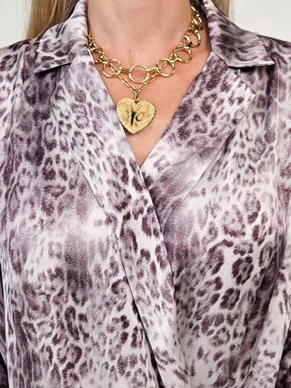 Animal Print Notched Neck Surplice Dolman Top