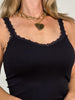 Stretchy Ribbed Seamless Lace Trim Tank Top - BASIC COLORS