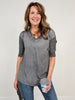 Vintage Wash Relaxed Fit 3/4 Length V-Neck Top