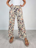 Easel Light Khaki Floral Denim Wide Leg Twill Pants
