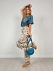 Easel Light Khaki Floral Denim Wide Leg Twill Pants