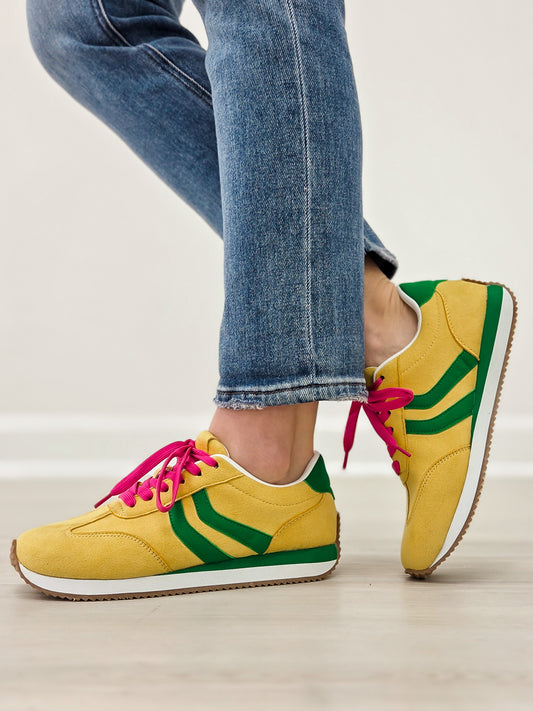 Corkys Kickoff Tennis Shoes in Yellow Green Combo
