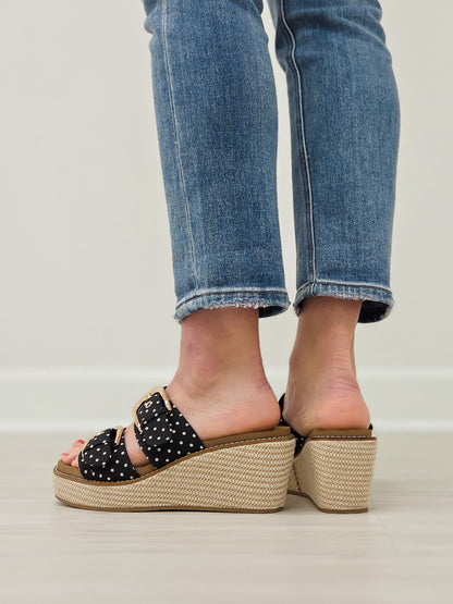 Corkys Manifest Wedges in Black White Polka Dots
