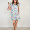 Ruffle Detail Floral Shift Dress with Notched V-Neck