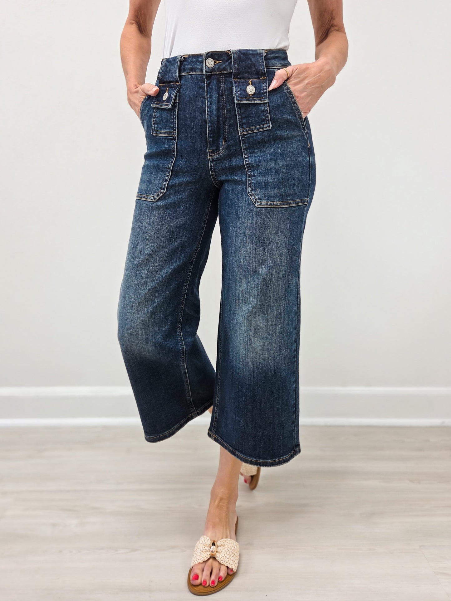 Judy Blue DOWNFALL High Waist Wide Leg Crop Utility Pocket