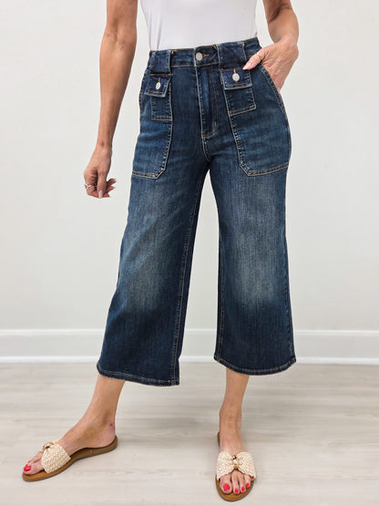 Judy Blue DOWNFALL High Waist Wide Leg Crop Utility Pocket