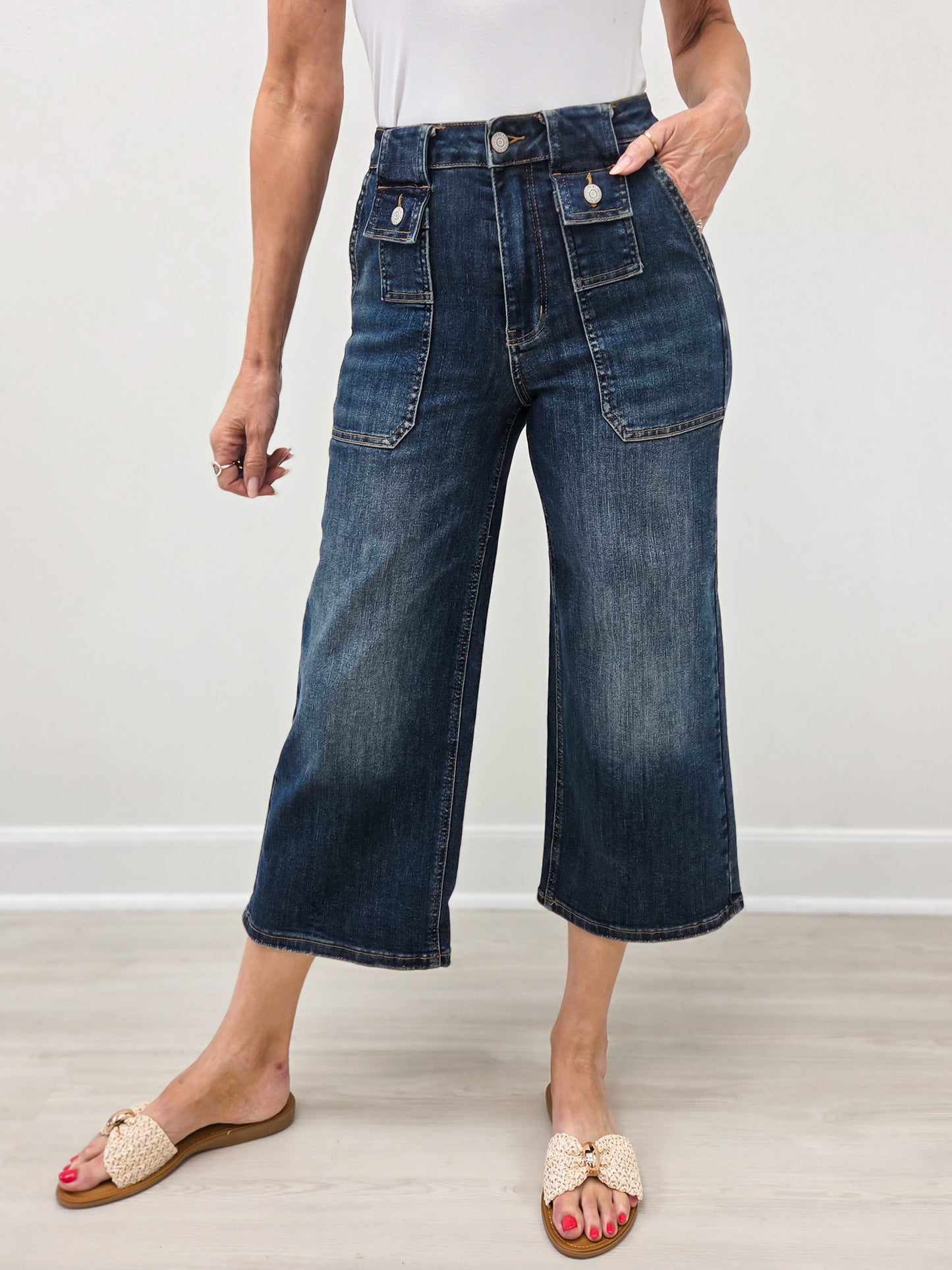 Judy Blue DOWNFALL High Waist Wide Leg Crop Utility Pocket