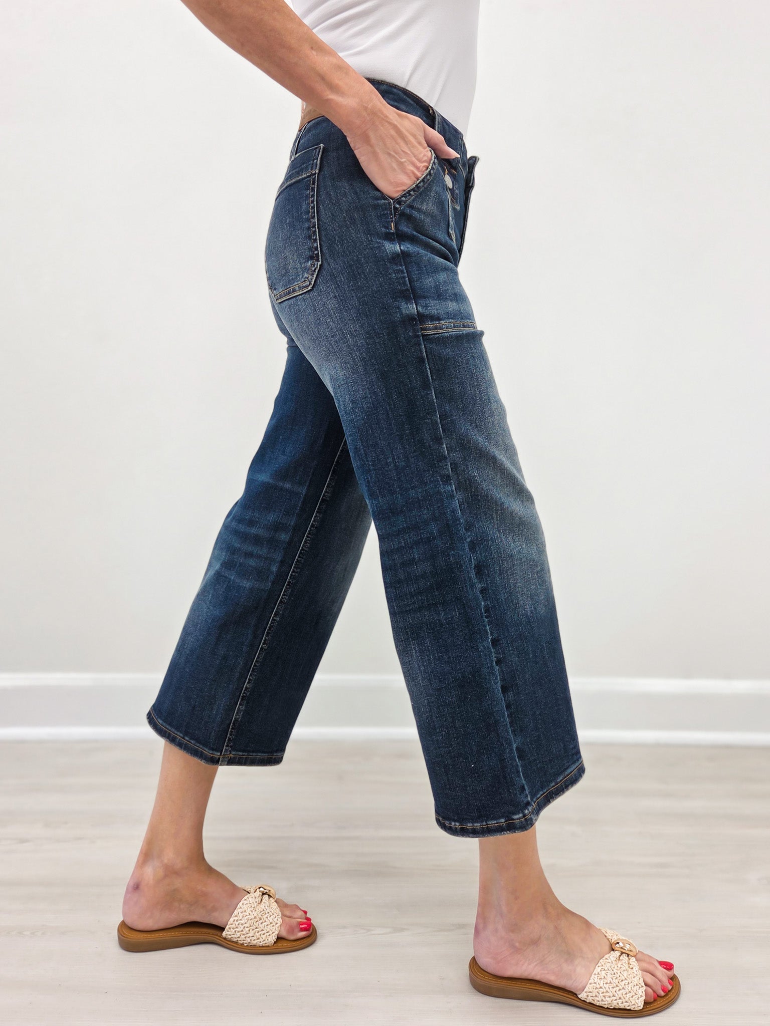 Judy Blue DOWNFALL High Waist Wide Leg Crop Utility Pocket