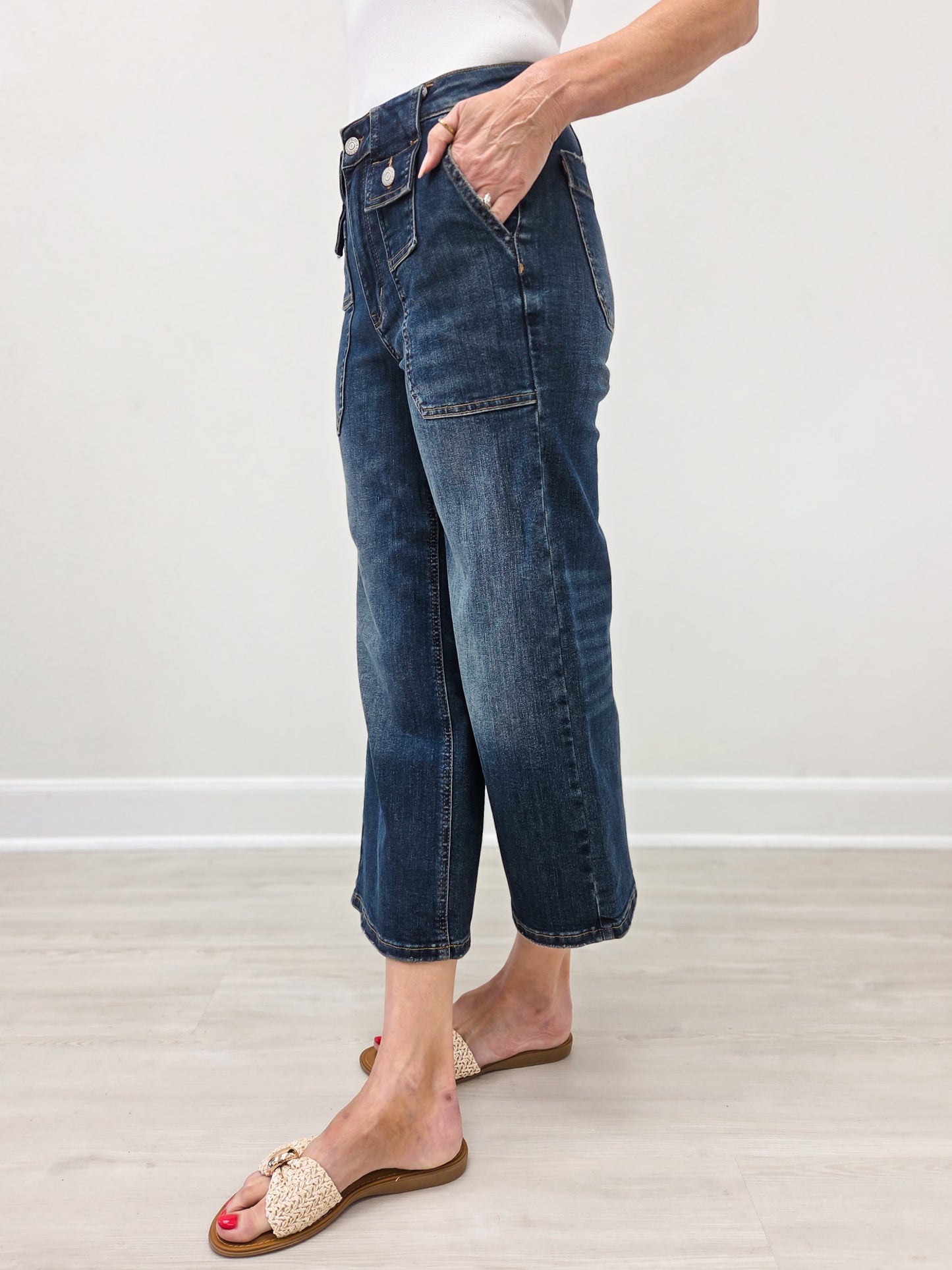 Judy Blue DOWNFALL High Waist Wide Leg Crop Utility Pocket