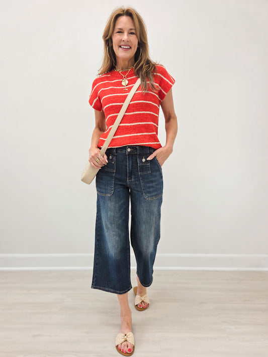 Judy Blue DOWNFALL High Waist Wide Leg Crop Utility Pocket