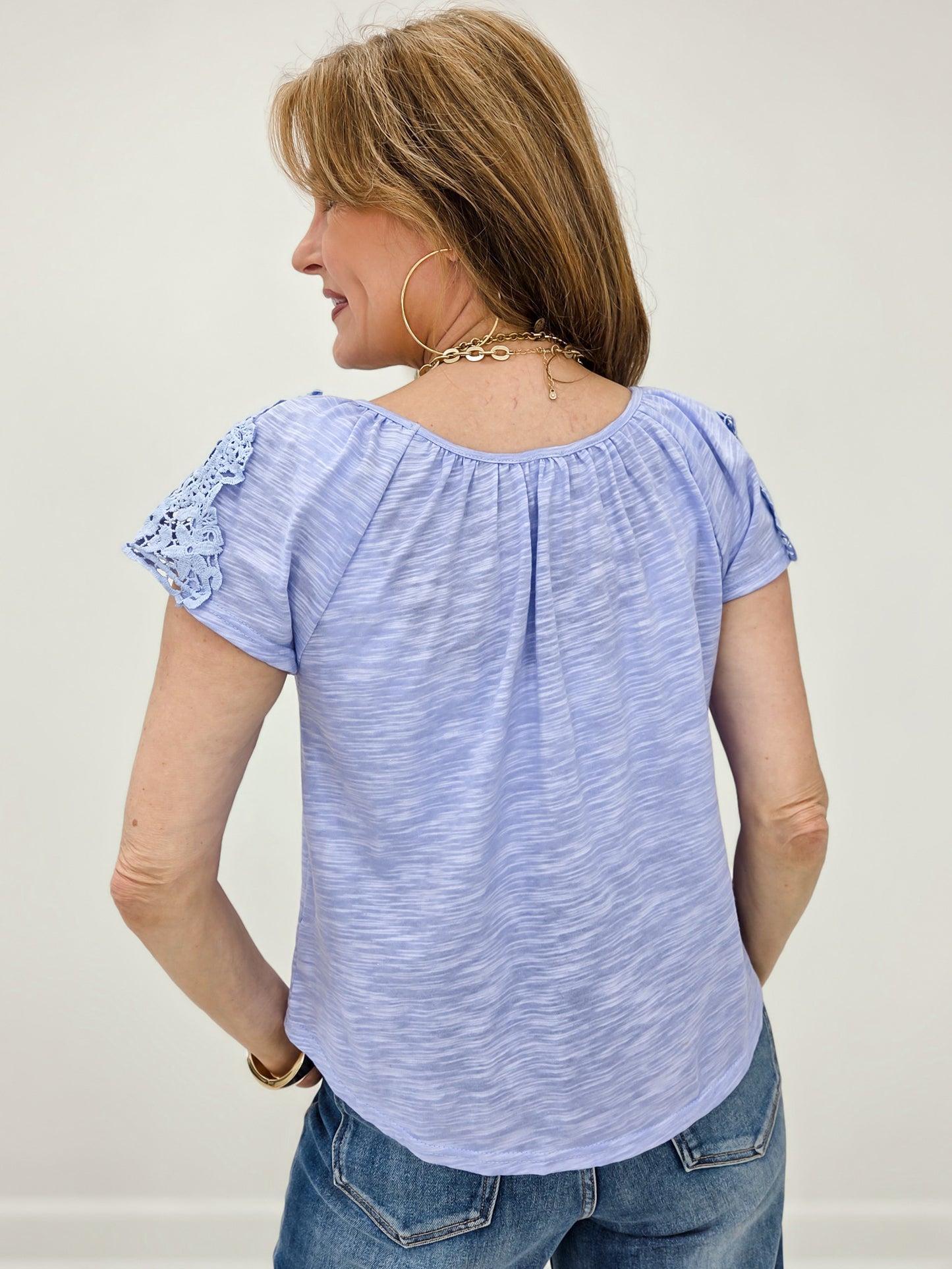 Crochet Sleeve Button Front Top