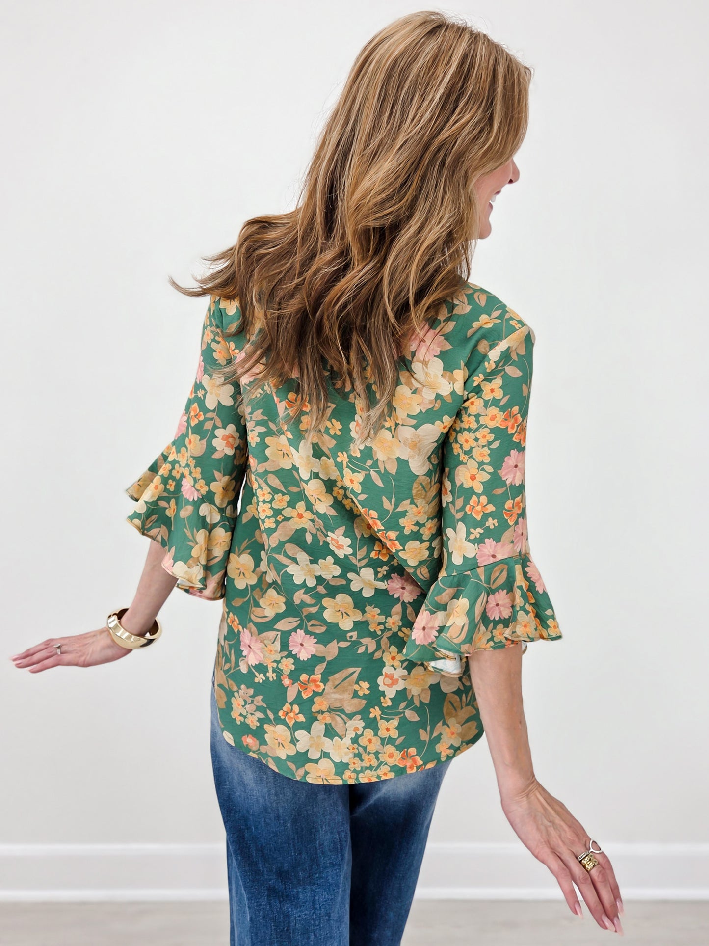 Floral Ruffle Bell Sleeve Top