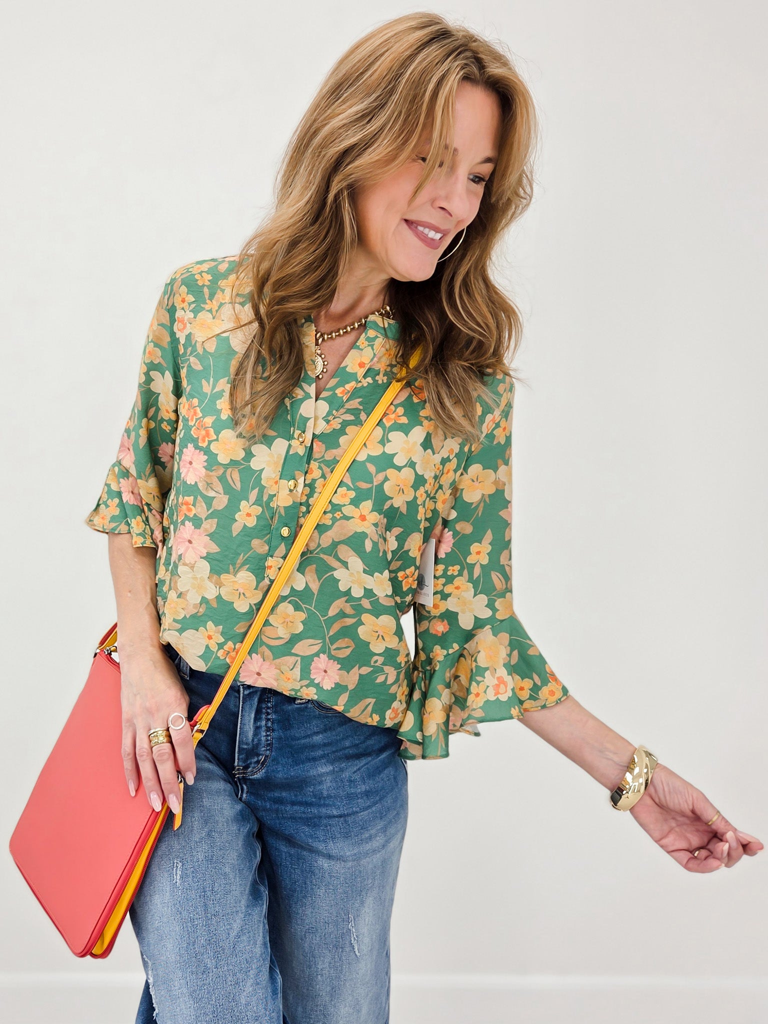 Floral Ruffle Bell Sleeve Top