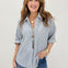 Relaxed Fit Collared V Notch Neck Striped Top